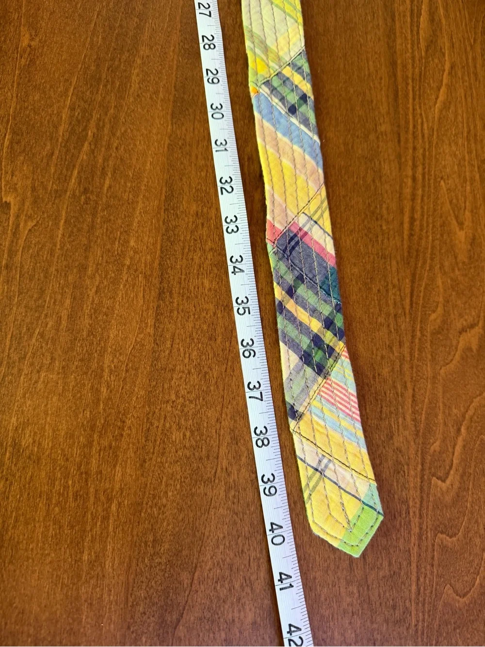 J. CREW Madras Plaid Patchwork Cotton Belt Bamboo Buckle, Multi Color | SM/MED - Picture 6 of 7